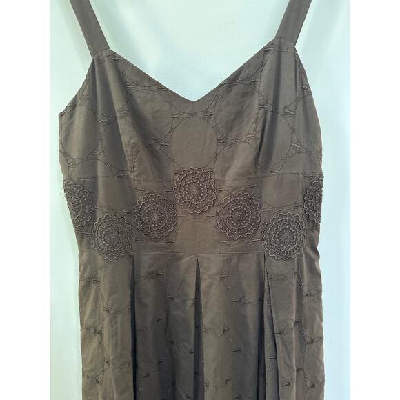 Talbots Vintage Strapless Brown Embroidered Dress Y2K Neutral Cotton Size 14 - Picture 2 of 5